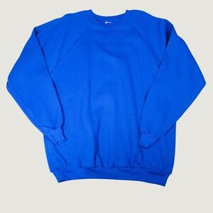 Vintage 90s Blank Hanes Crewneck Sweatshirt Mens 2X Big Royal Blue Raglan Fleece